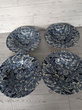 Vintage Churchill England Bermuda Blue Peony Soup Salad Bowls - Set of 4